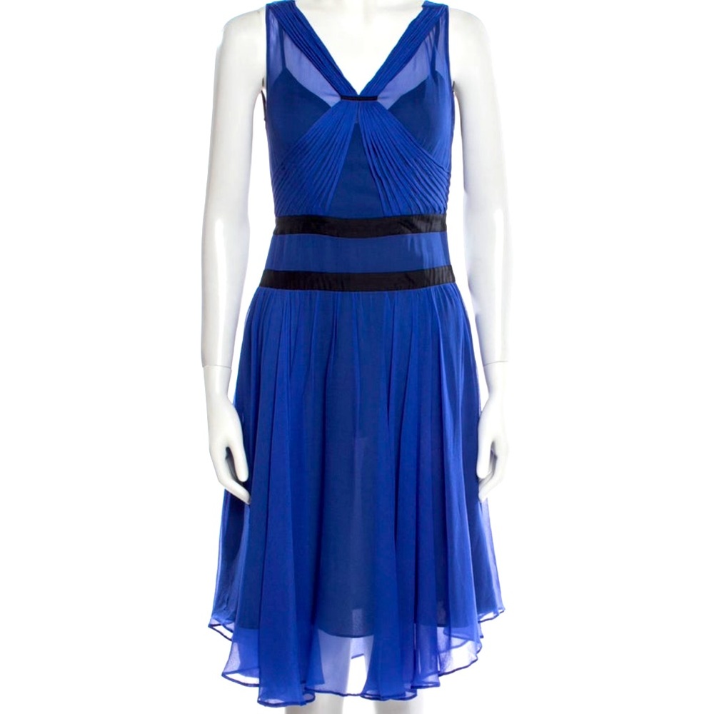 Chloé Vintage Blue & Black Silk Knee-Length Dress Size S